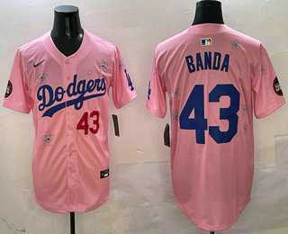 Mens Los Angeles Dodgers #43 Anthony Banda Pink 2025 Tokyo Series Limited Jersey